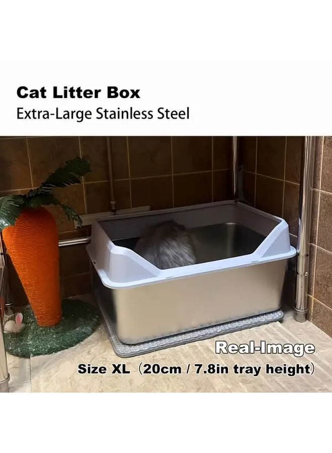 صندوق فضلات القطط من الفولاذ المقاوم للصدأ 23.6 بوصة حوض كبير الارتفاع 3.9 بوصة - Image 1